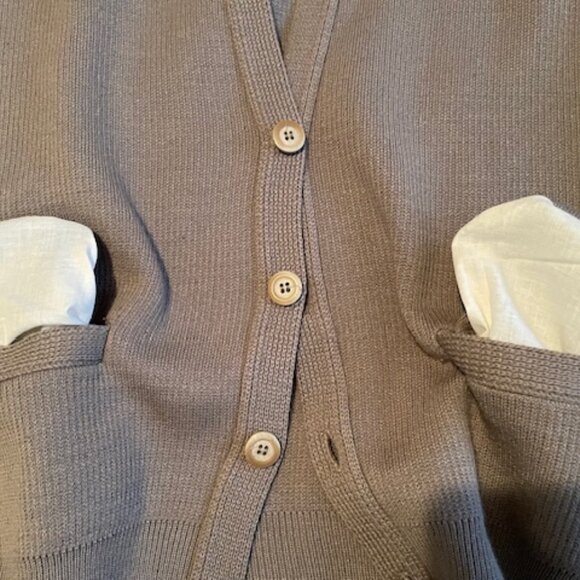 Grandfather Cardigan VTG Moores (mde in Canada ) taupe/dk beige sweater Sz L - Picture 2 of 15